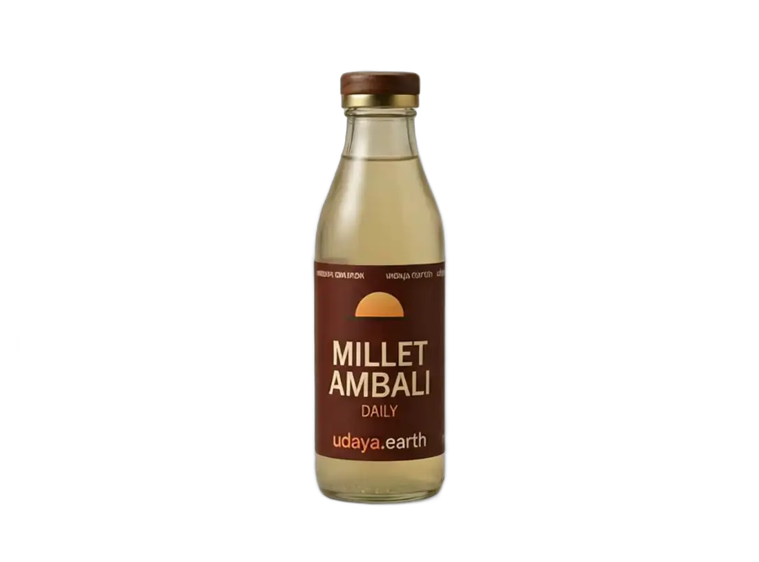 A bottle of Udaya millet ambali, rotating slowly